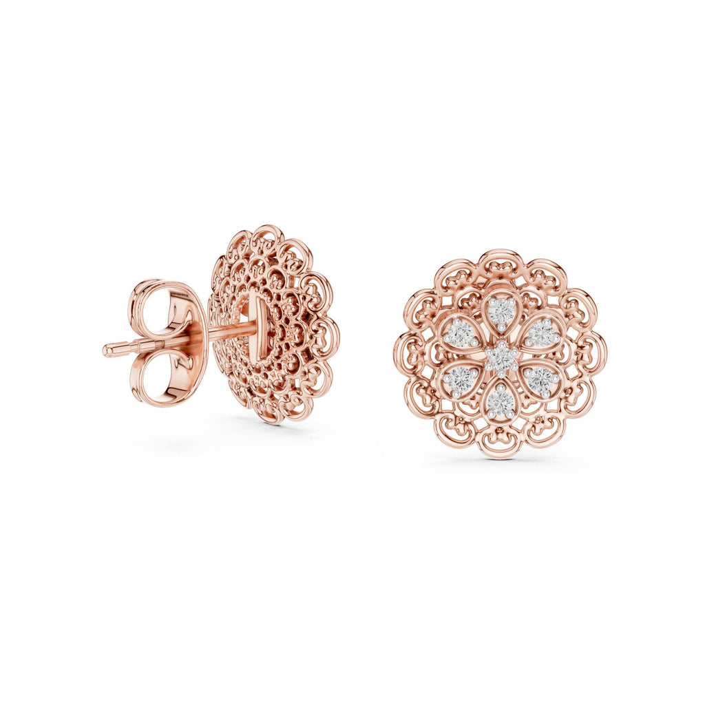 Moissanite Filigree Flower Stud Earrings – 925 Sterling Silver, 18K Gold Vermeil