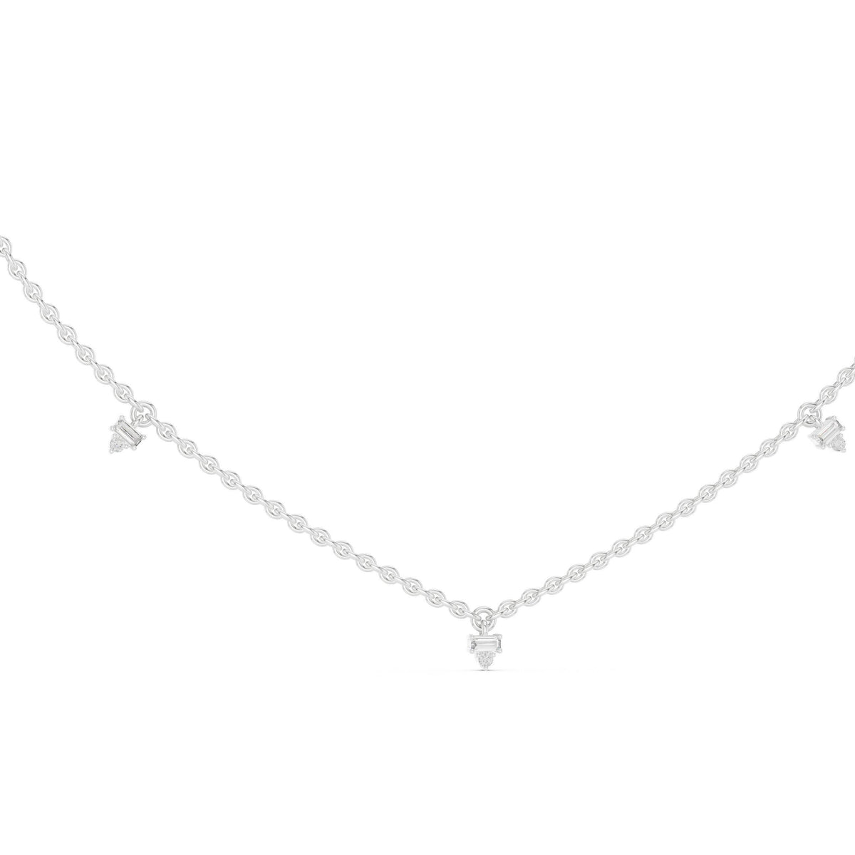 Baguette & Round Moissanite Cluster Charm Necklace – 925 Sterling Silver, 18K Gold Vermeil