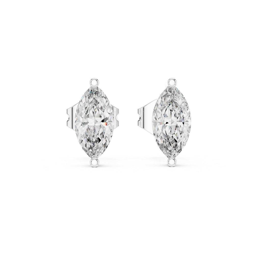 Marquise Moissanite Solitaire Stud Earrings – 925 Sterling Silver, 18K Gold Vermeil