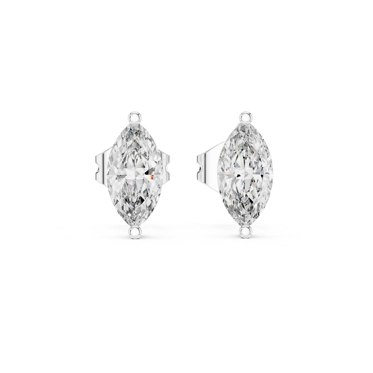 Marquise Moissanite Solitaire Stud Earrings – 925 Sterling Silver, 18K Gold Vermeil