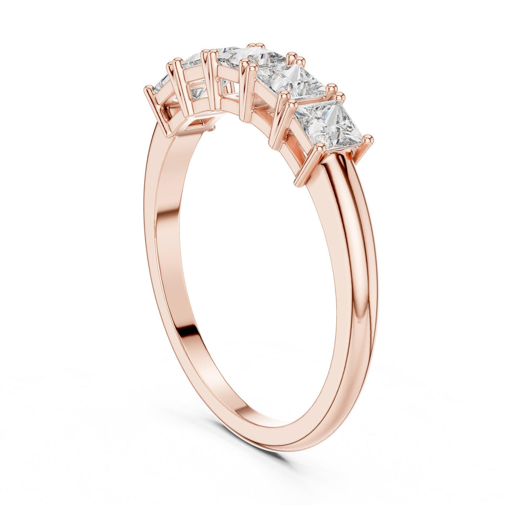 Princess-Cut Moissanite Five-Stone Band – 925 Sterling Silver, 18K Gold Vermeil