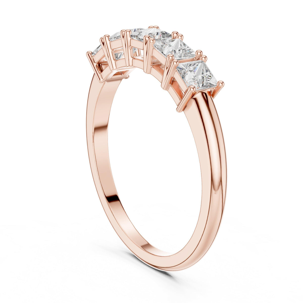 Princess-Cut Moissanite Five-Stone Band – 925 Sterling Silver, 18K Gold Vermeil
