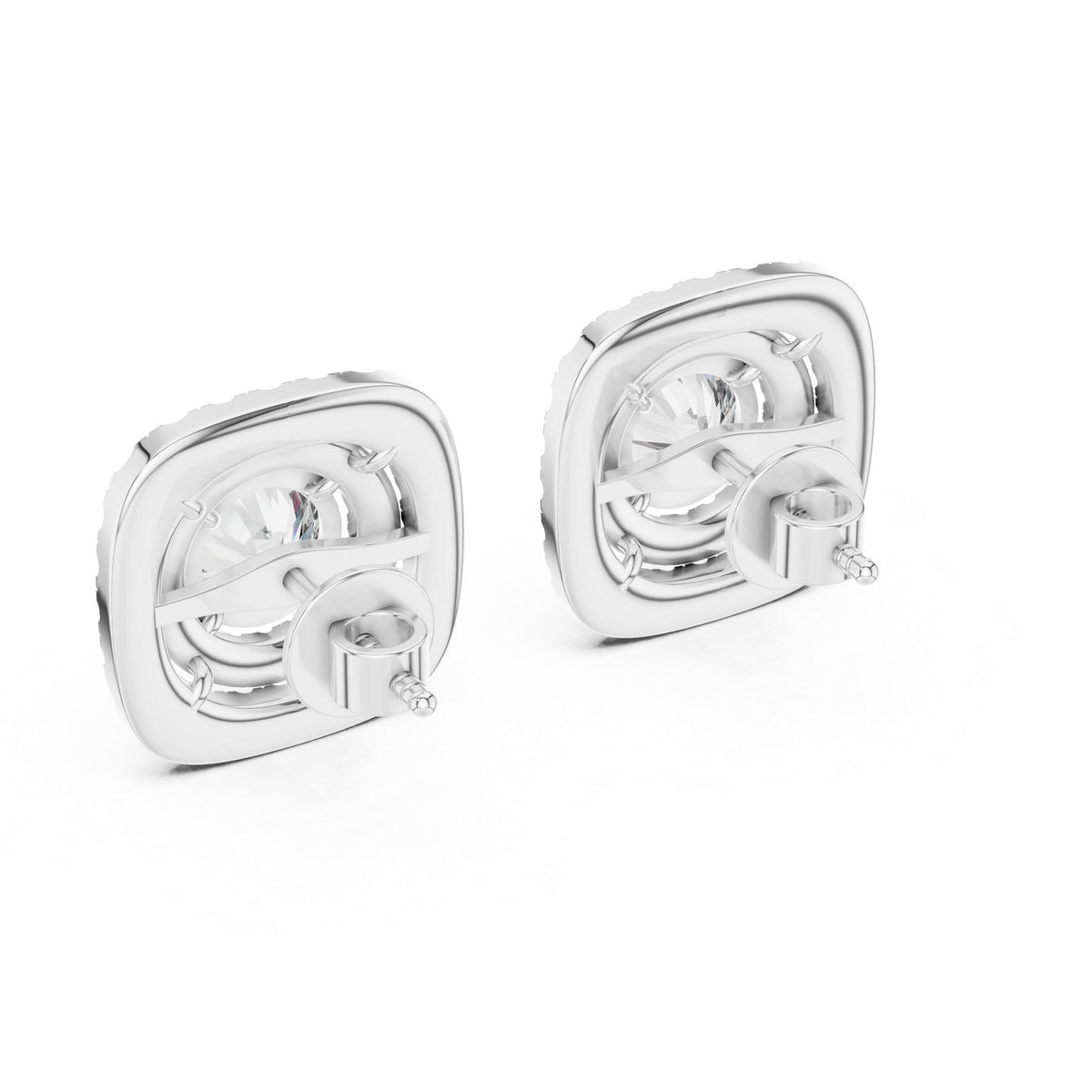 7mm Round Moissanite Cushion Double-Halo Stud Earrings – 925 Sterling Silver, 18K Gold Vermeil