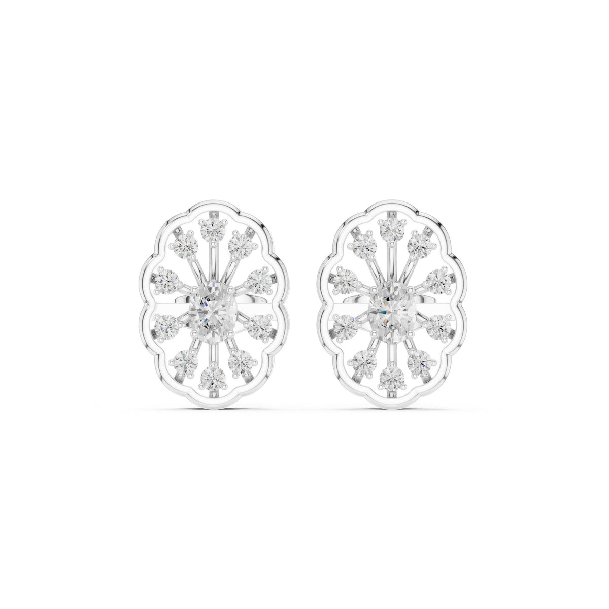 Round Moissanite Oval Filigree Stud Earrings – 925 Sterling Silver, 18K Gold Vermeil