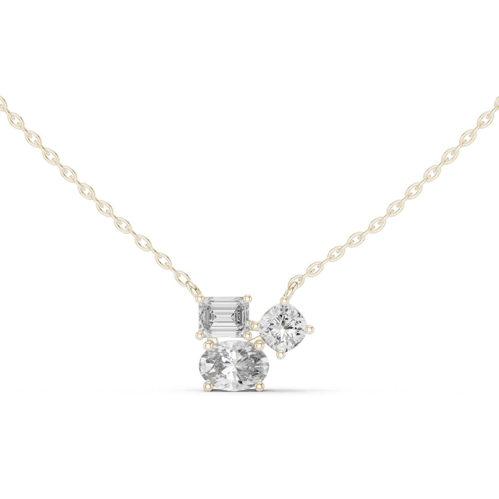 Mixed-Cut Moissanite Three-Stone Cluster Necklace – 925 Sterling Silver, 18K Gold Vermeil