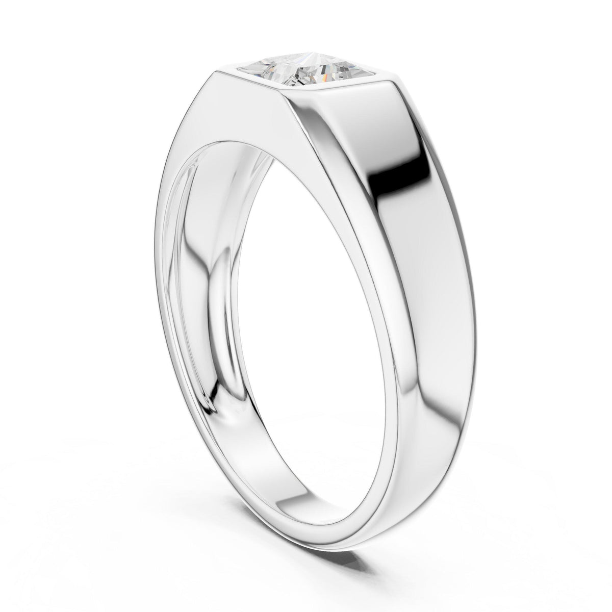 Men's Princess-Cut Moissanite Signet Ring, Flat Top – 925 Sterling Silver, 18K Gold Vermeil