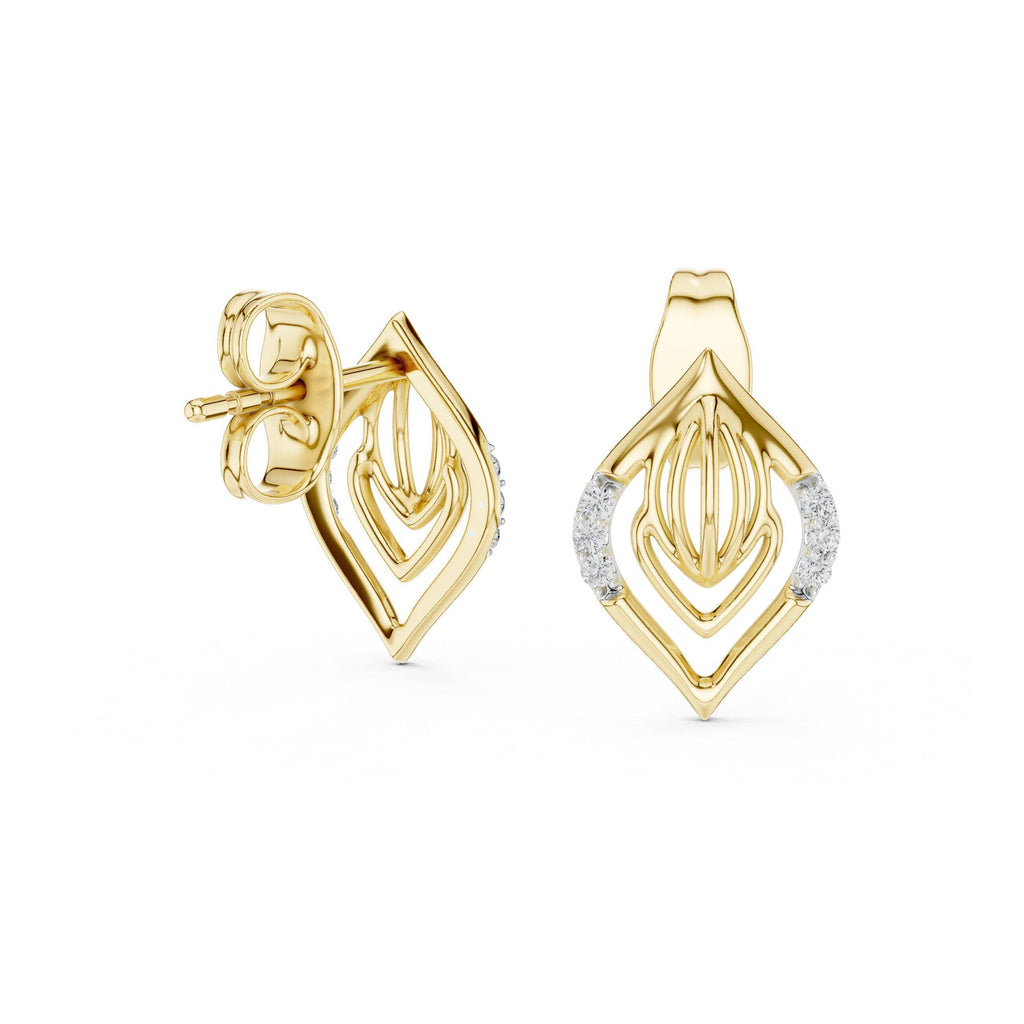 Moissanite Pavé Leaf Outline Stud Earrings – 925 Sterling Silver, 18K Gold Vermeil