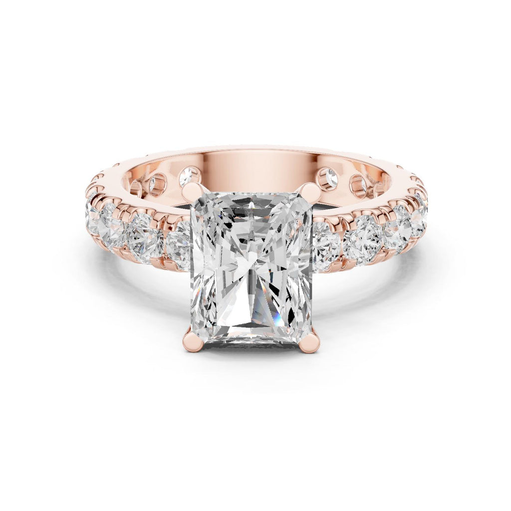 Radiant-Cut Moissanite Ring with Pavé Band – 925 Sterling Silver, 18K Gold Vermeil