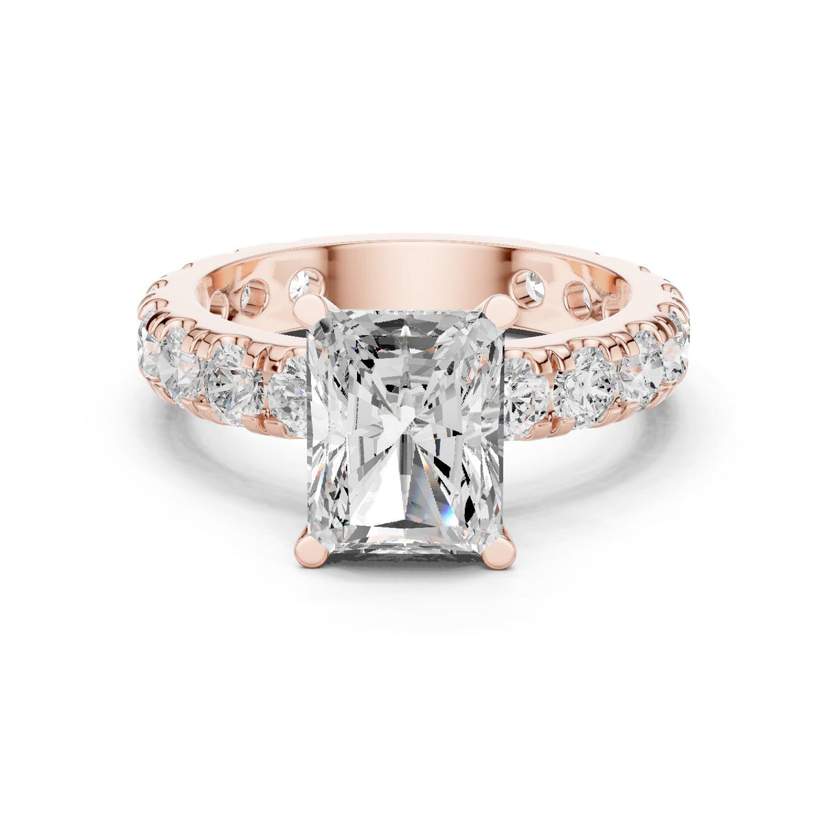 Radiant-Cut Moissanite Ring with Pavé Band – 925 Sterling Silver, 18K Gold Vermeil