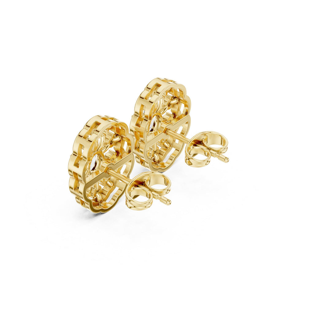 Round Moissanite Oval Filigree Stud Earrings – 925 Sterling Silver, 18K Gold Vermeil