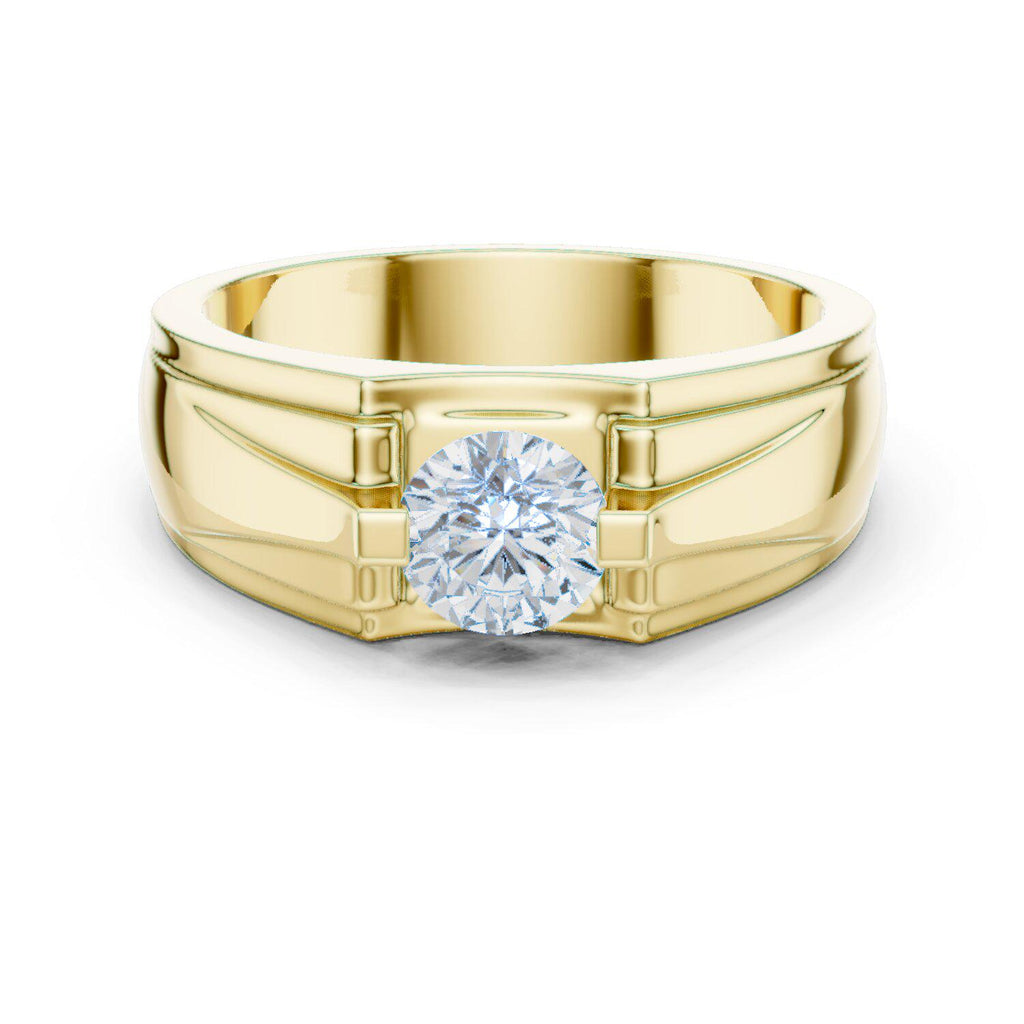 Men's Round Moissanite Ring, Stepped Square Setting – 925 Sterling Silver, 18K Gold Vermeil