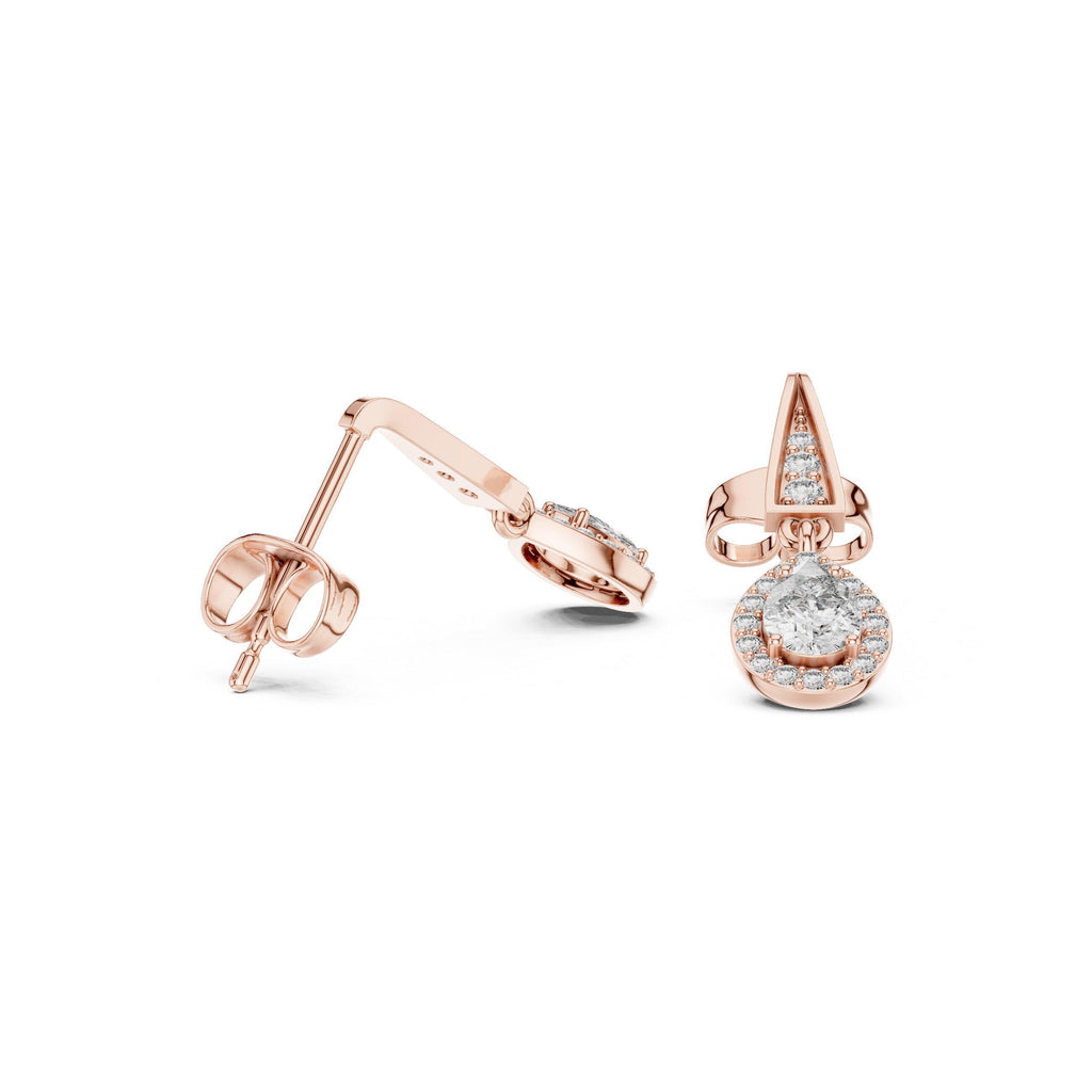 Pear Moissanite Halo Drop Earrings – 925 Sterling Silver, 18K Gold Vermeil