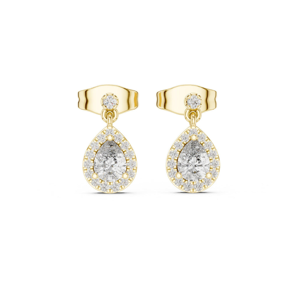 Pear Moissanite Halo Drop Earrings – 925 Sterling Silver, 18K Gold Vermeil