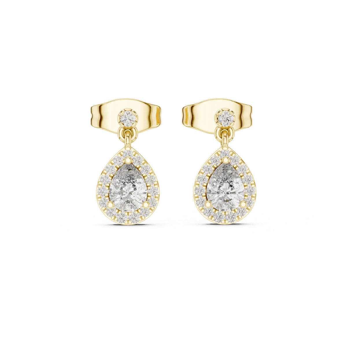 Pear Moissanite Halo Drop Earrings – 925 Sterling Silver, 18K Gold Vermeil