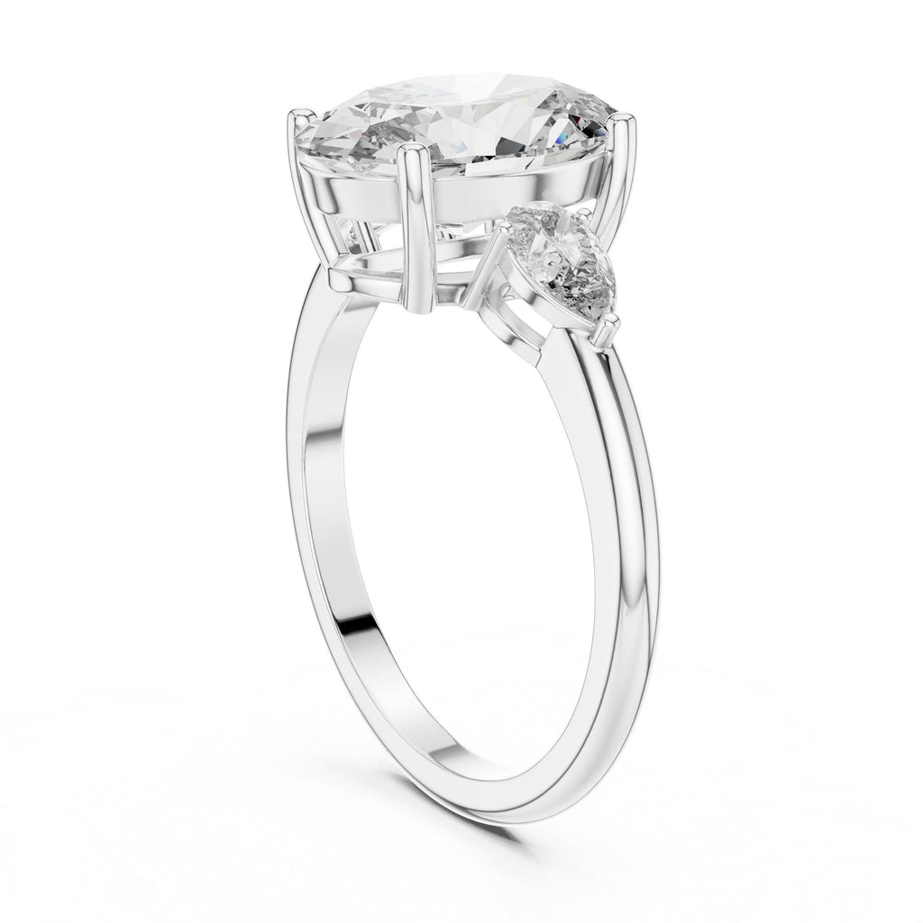 Oval Moissanite Three-Stone Ring with Pear Side Stones – 925 Sterling Silver, 18K Gold Vermeil