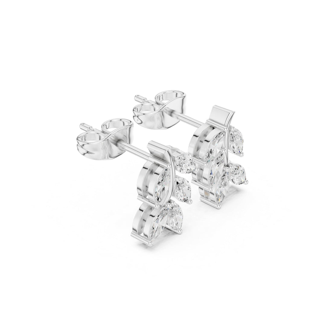 Marquise Moissanite Leaf Vine Stud Earrings – 925 Sterling Silver, 18K Gold Vermeil
