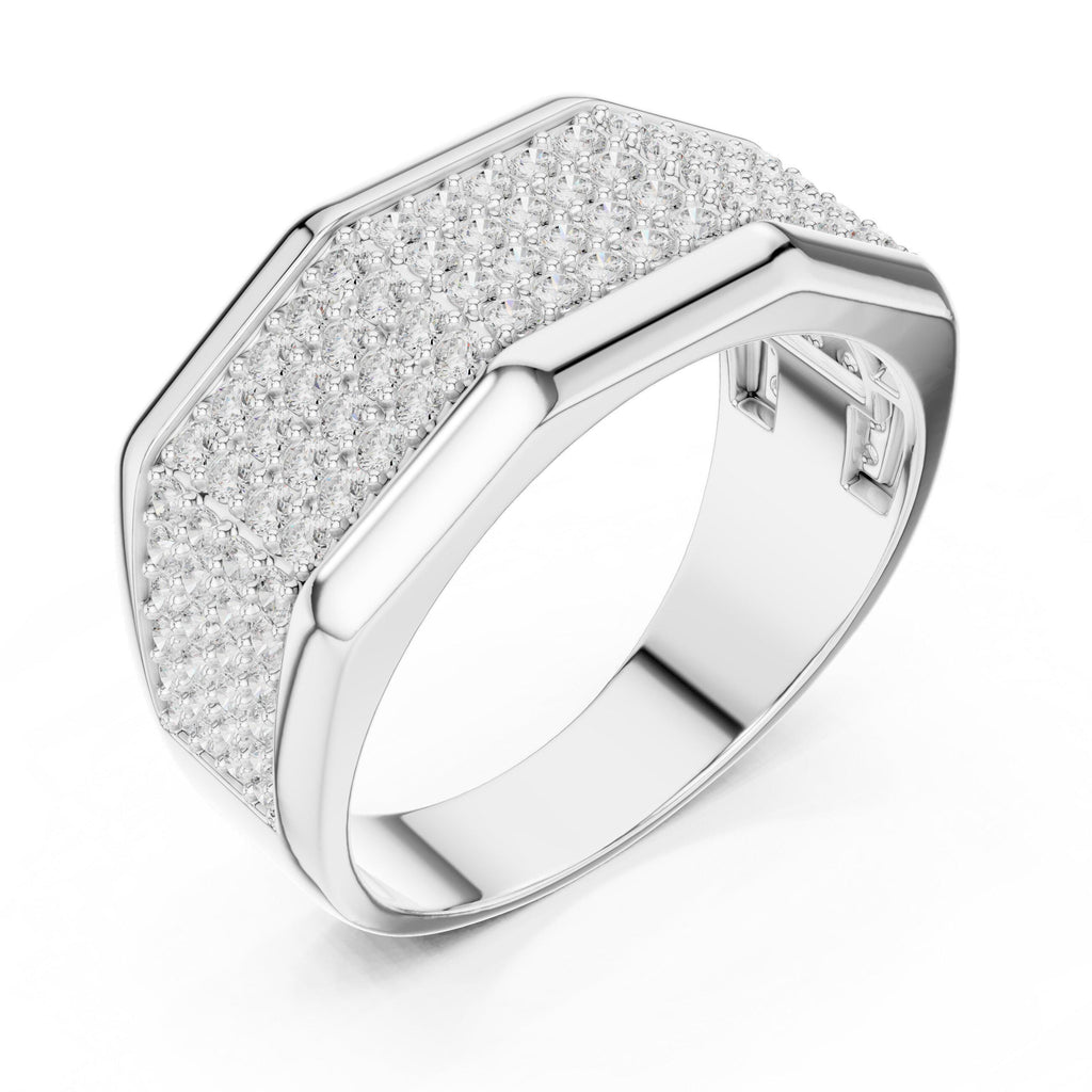 Men's Octagonal Pavé Moissanite Signet Ring – 925 Sterling Silver, 18K Gold Vermeil