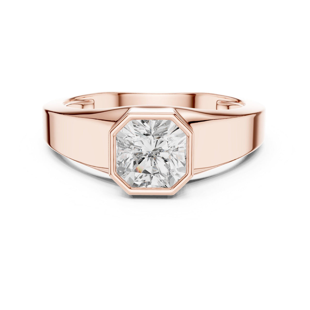Men's Bezel-Set Moissanite Solitaire Ring – 925 Sterling Silver, 18K Gold Vermeil