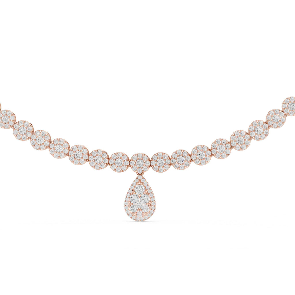 Pear Halo Moissanite Drop Tennis Necklace – 925 Sterling Silver, 18K Gold Vermeil