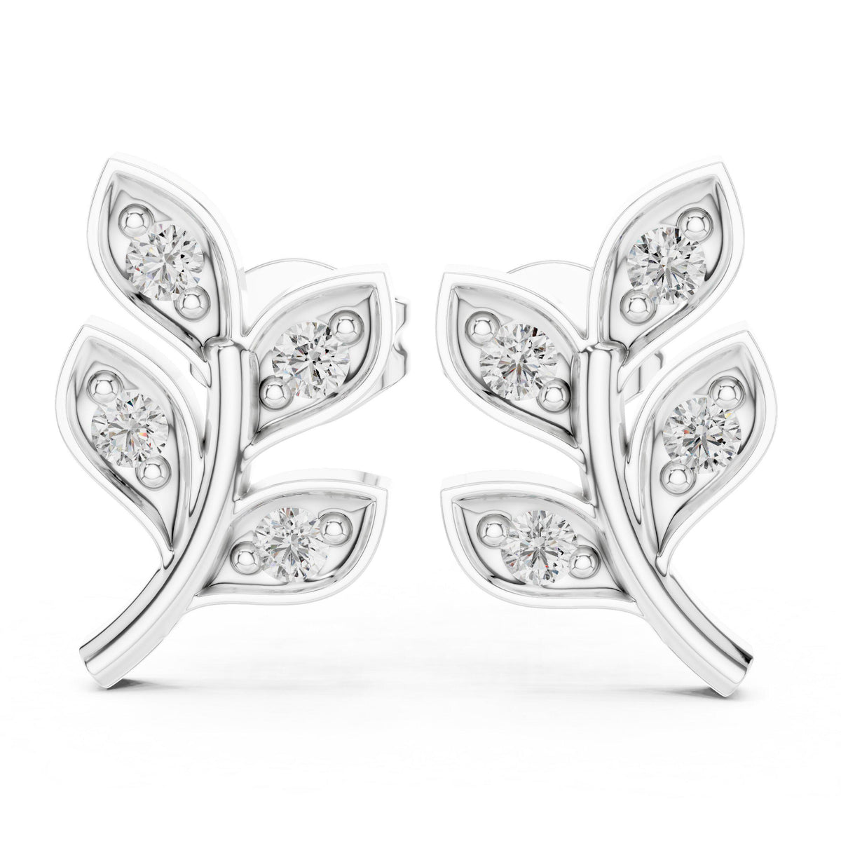 Moissanite Leaf Branch Stud Earrings – 925 Sterling Silver, 18K Gold Vermeil