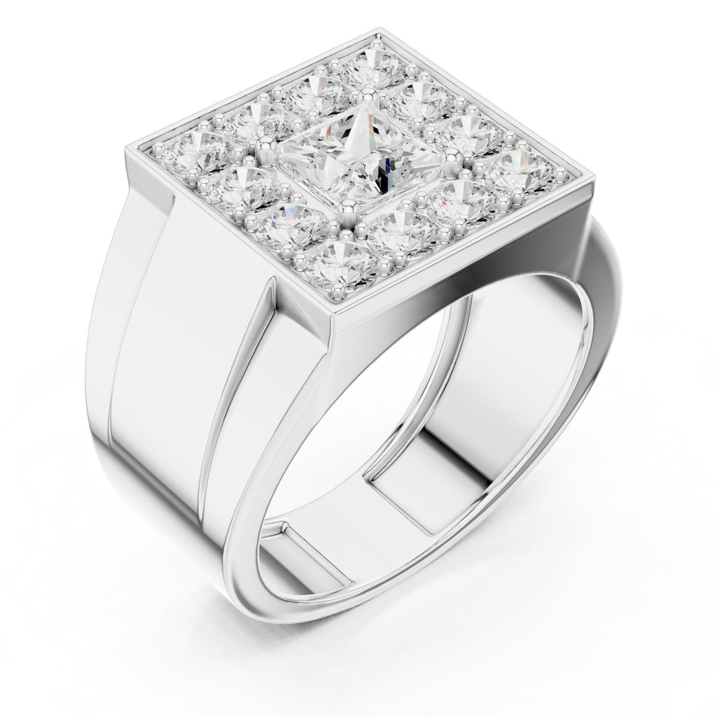 Men's Princess-Cut Moissanite Halo Signet Ring – 925 Sterling Silver, 18K Gold Vermeil
