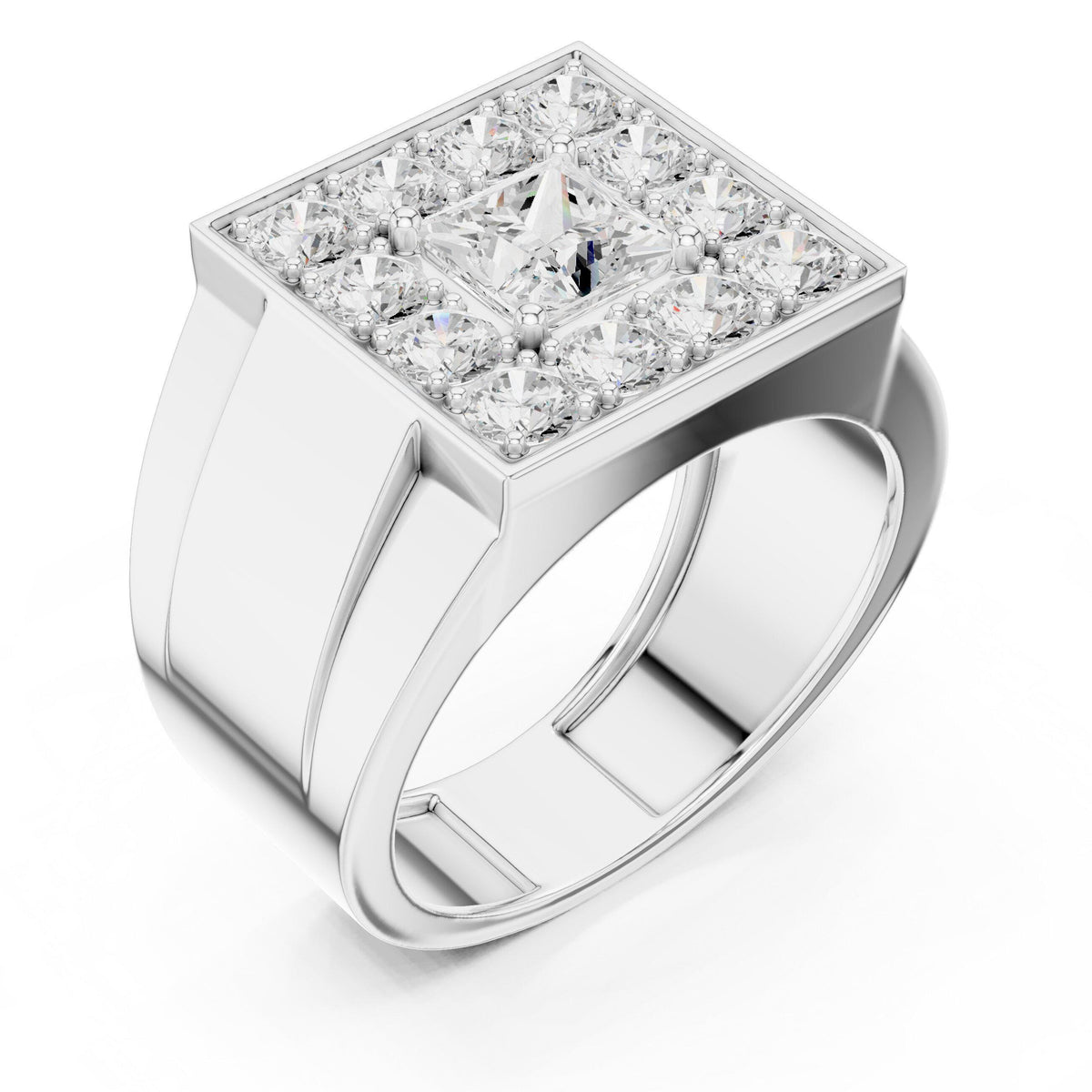 Men's Princess-Cut Moissanite Halo Signet Ring – 925 Sterling Silver, 18K Gold Vermeil