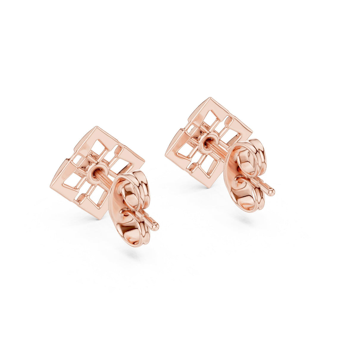 Moissanite Open Square Lattice Stud Earrings – 925 Sterling Silver, 18K Gold Vermeil