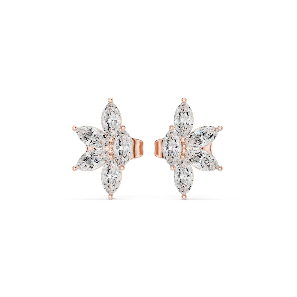 Marquise Moissanite Starburst Stud Earrings – 925 Sterling Silver, 18K Gold Vermeil