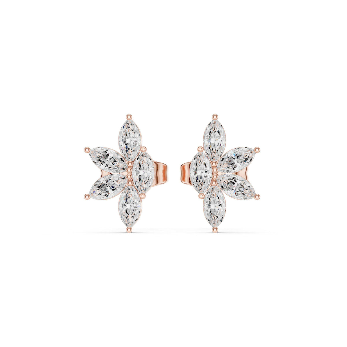 Marquise Moissanite Starburst Stud Earrings – 925 Sterling Silver, 18K Gold Vermeil