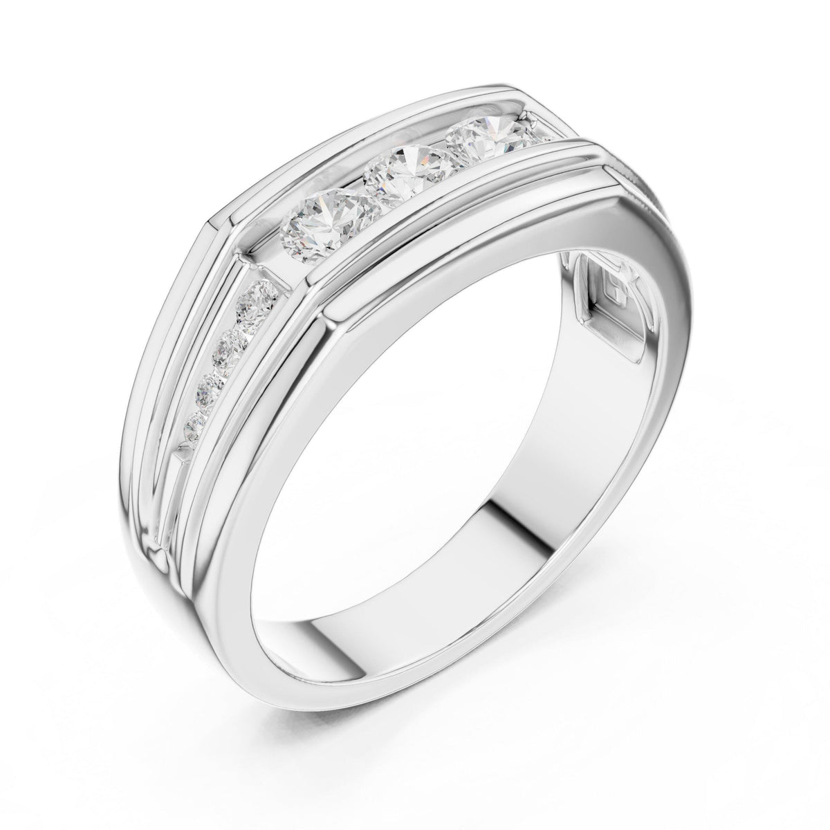 Men's Five-Stone Channel-Set Moissanite Band – 925 Sterling Silver, 18K Gold Vermeil