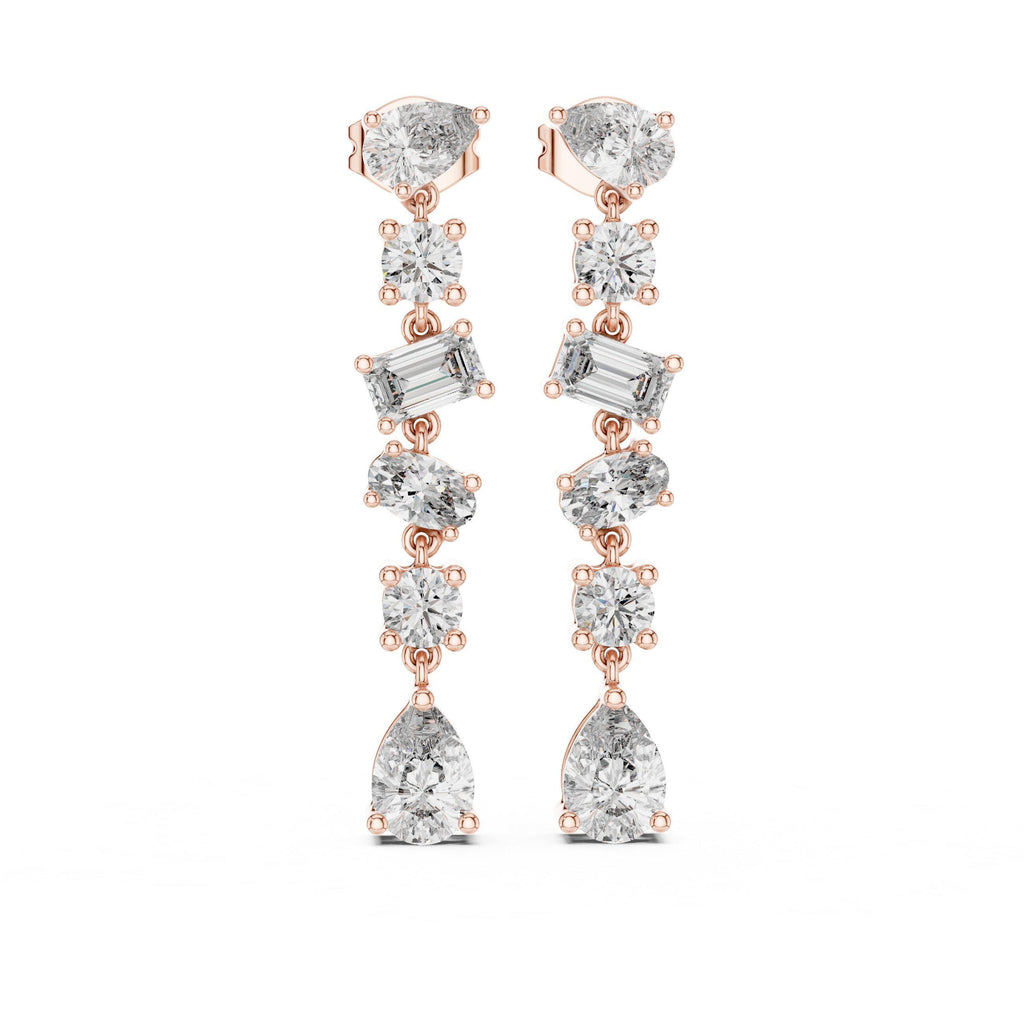 Mixed-Cut Moissanite Linear Drop Earrings – 925 Sterling Silver, 18K Gold Vermeil