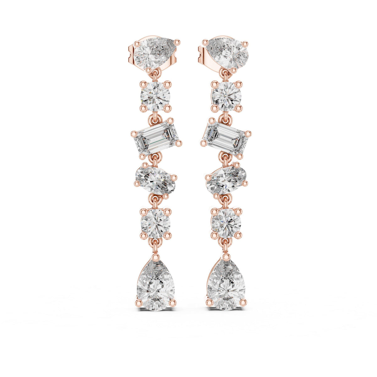 Mixed-Cut Moissanite Linear Drop Earrings – 925 Sterling Silver, 18K Gold Vermeil