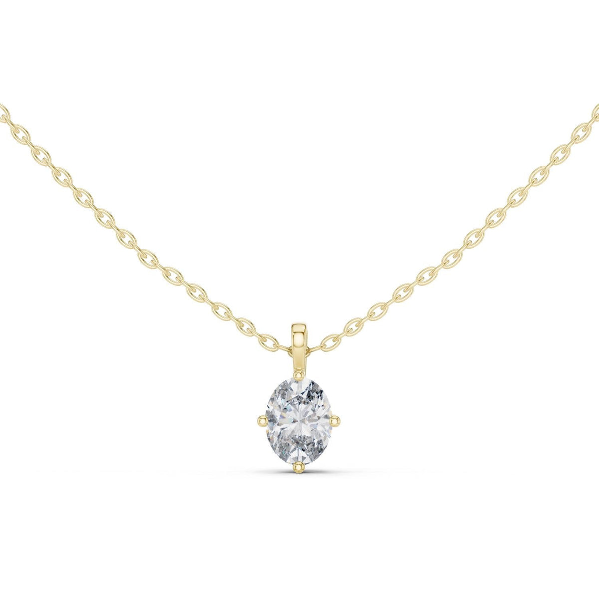 Oval Moissanite Four-Prong Solitaire Necklace – 925 Sterling Silver, 18K Gold Vermeil
