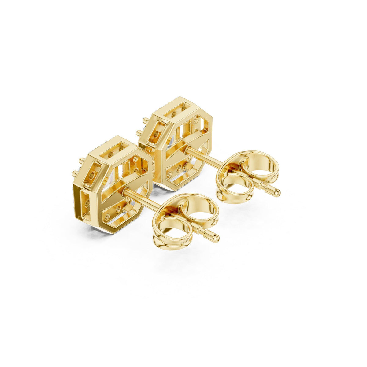 Emerald-Cut Moissanite Octagon Halo Stud Earrings – 925 Sterling Silver, 18K Gold Vermeil
