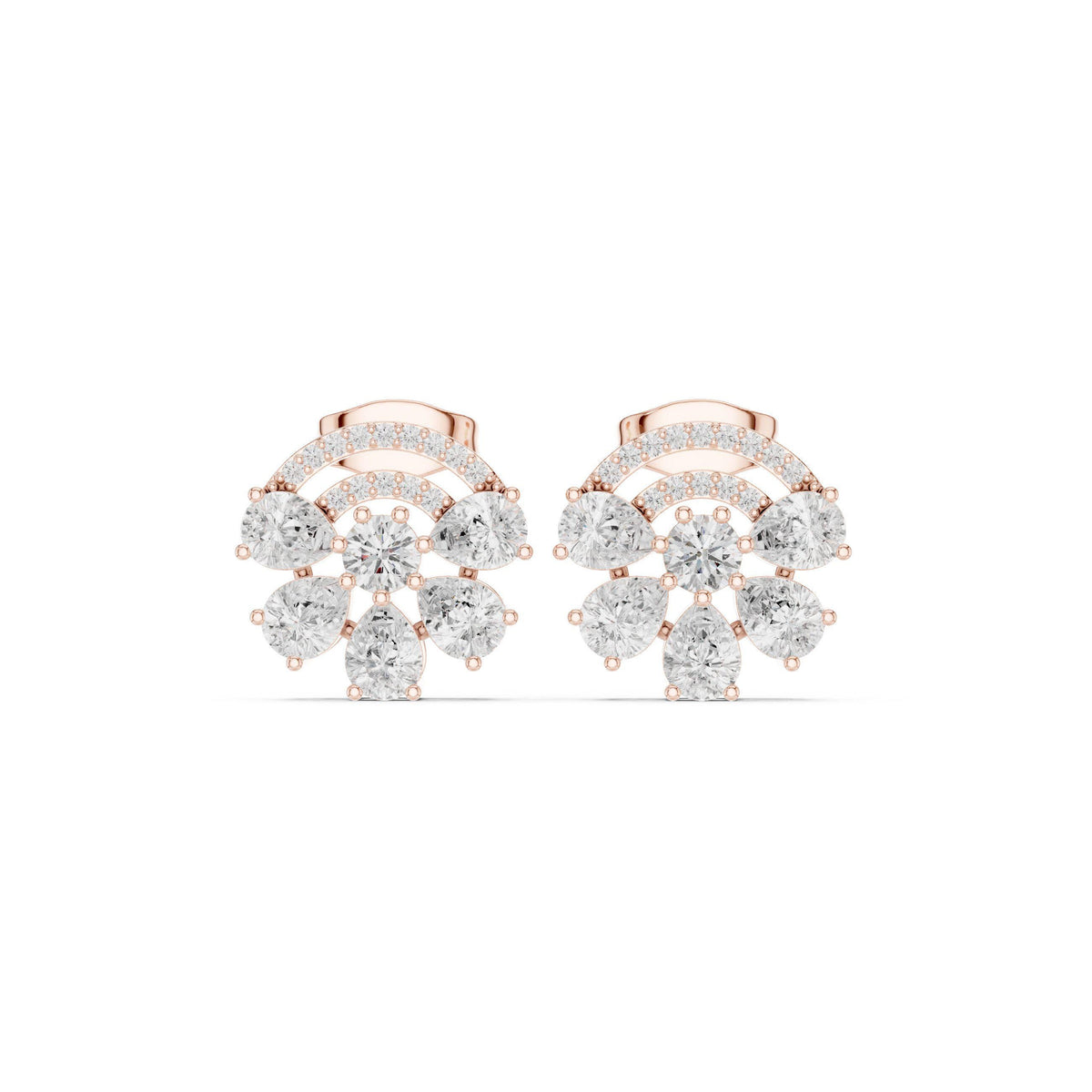 Moissanite Half-Moon Cluster Stud Earrings – 925 Sterling Silver, 18K Gold Vermeil