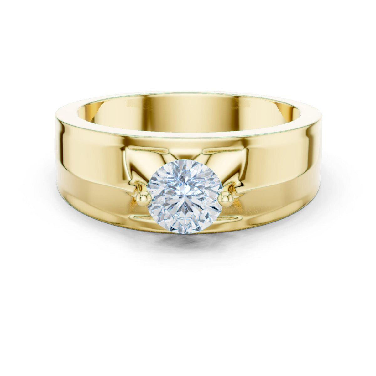 Men's Round Moissanite Ring with Winged Setting – 925 Sterling Silver, 18K Gold Vermeil