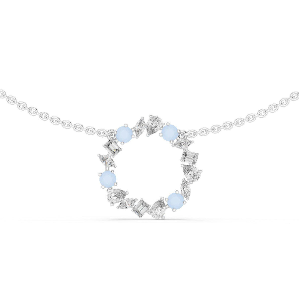 Mixed-Cut Moissanite Open-Circle Necklace – 925 Sterling Silver, 18K Gold Vermeil