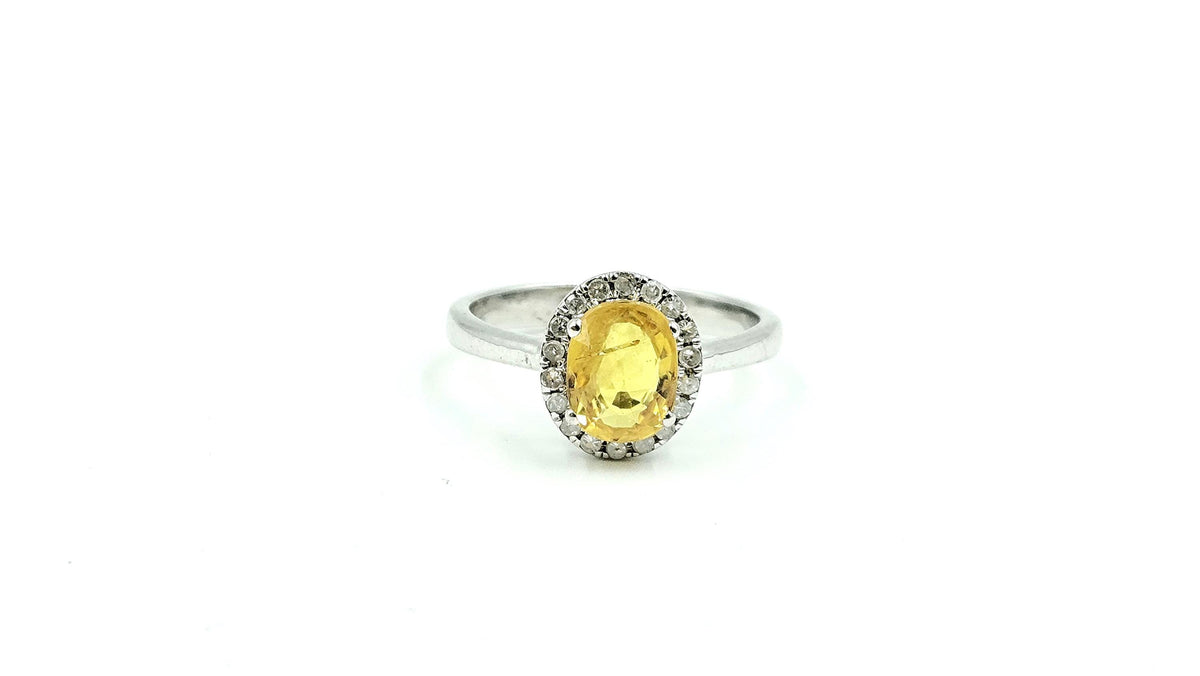 Oval Yellow Sapphire Diamond Halo Ring – 925 Sterling Silver, 18K White Gold Vermeil