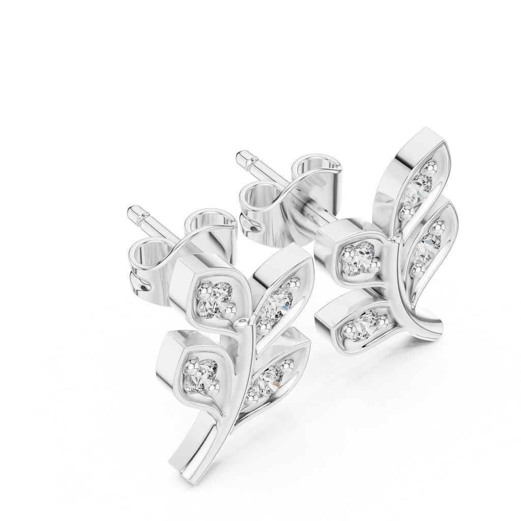 Moissanite Leaf Branch Stud Earrings – 925 Sterling Silver, 18K Gold Vermeil
