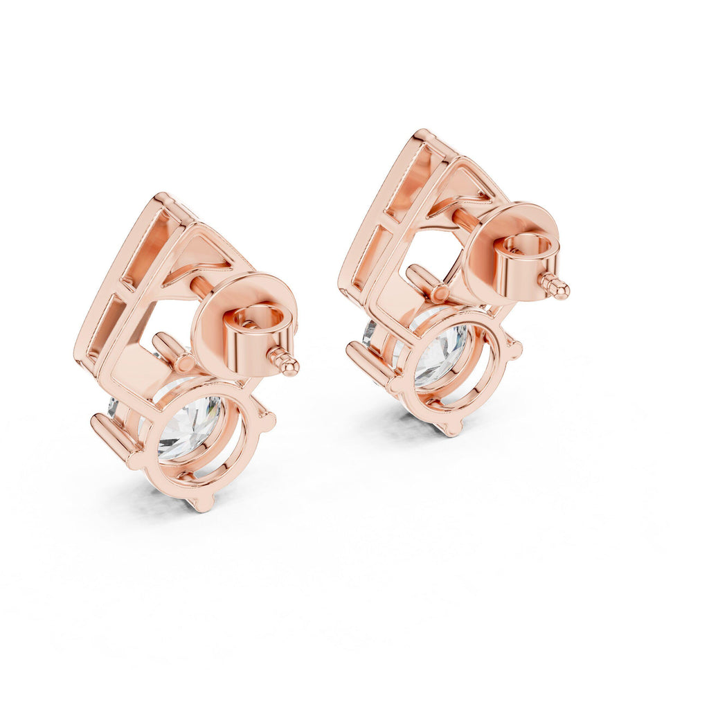 Round Moissanite Open Kite Stud Earrings – 925 Sterling Silver, 18K Gold Vermeil