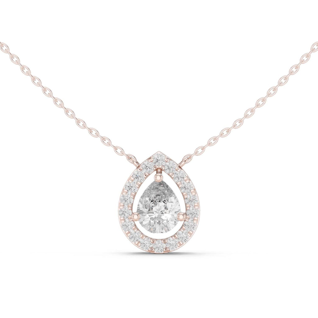 Pear Moissanite Floating Halo Pendant Necklace – 925 Sterling Silver, 18K Gold Vermeil