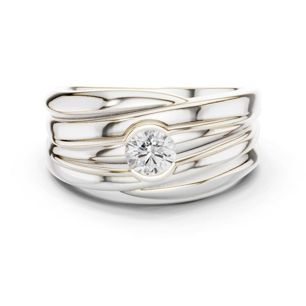 Men's Layered Wave-Band Moissanite Ring – 925 Sterling Silver, 18K Gold Vermeil