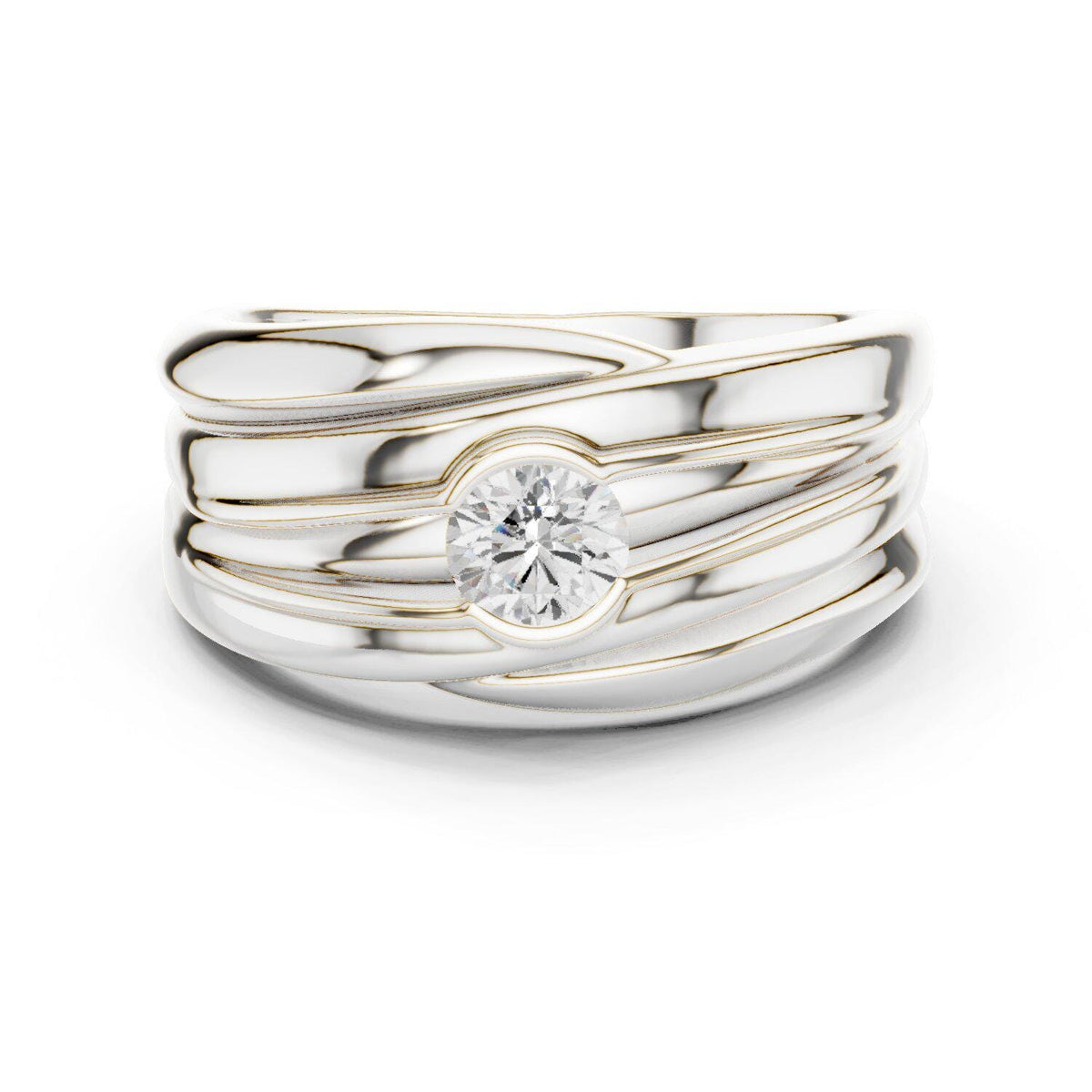Men's Layered Wave-Band Moissanite Ring – 925 Sterling Silver, 18K Gold Vermeil