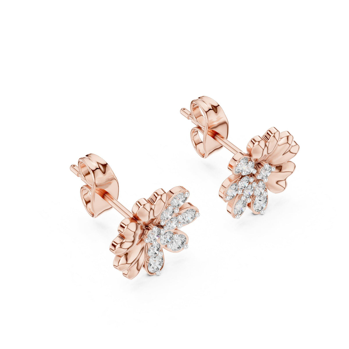 Moissanite Cherry Blossom Stud Earrings – 925 Sterling Silver, 18K Gold Vermeil