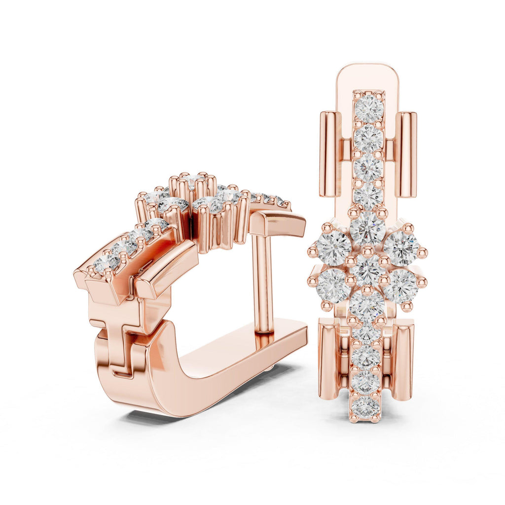 Moissanite Flower Cluster Pavé Bar Earrings – 925 Sterling Silver, 18K Gold Vermeil