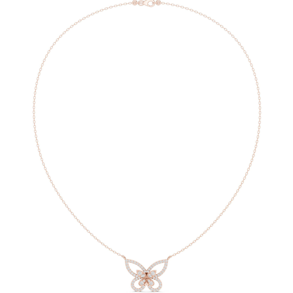 Moissanite Pavé Butterfly Necklace – 925 Sterling Silver, 18K Gold Vermeil