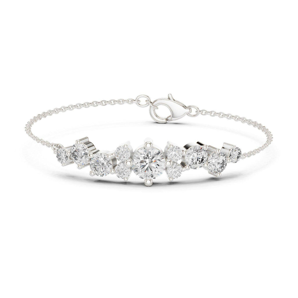 Graduated Moissanite Cluster Chain Bracelet – 925 Sterling Silver, 18K Gold Vermeil