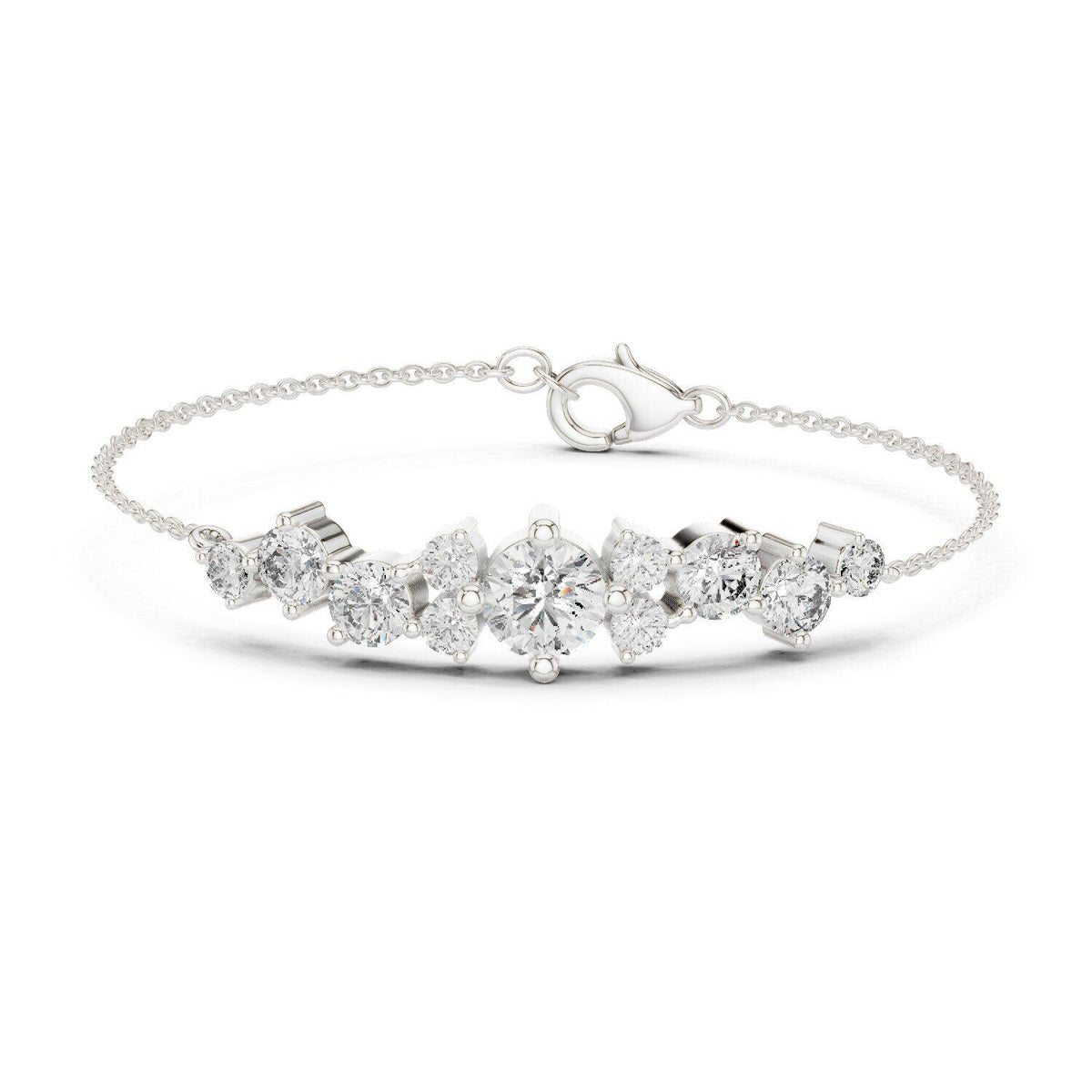 Graduated Moissanite Cluster Chain Bracelet – 925 Sterling Silver, 18K Gold Vermeil