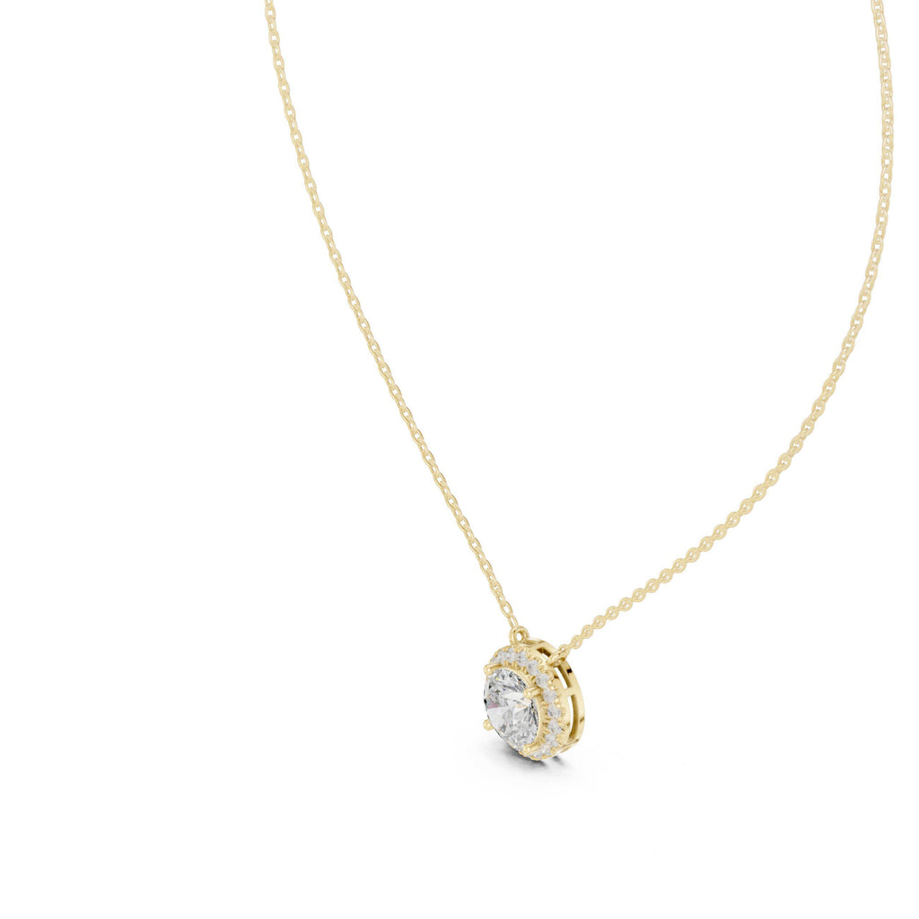 Round Moissanite Halo Necklace – 925 Sterling Silver, 18K Gold Vermeil