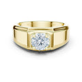 Men's Round Moissanite Ring with Square Frame, Wide Band – 925 Sterling Silver, 18K Gold Vermeil